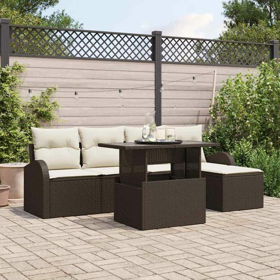 Ensemble de canapé de jardin 6 pcs marron polyrotin