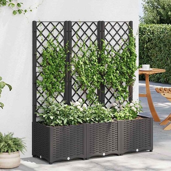 Grande jardinière treillis en pp pour plantes grimpantes jardin noir 120x40x136 cm