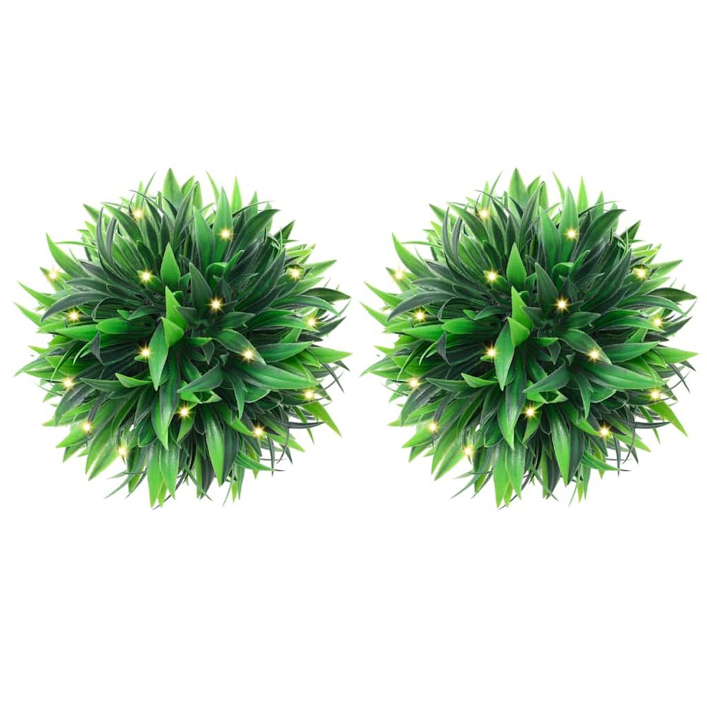 Boules de buis artificielles avec lumières led 2 pcs vert 20 cm