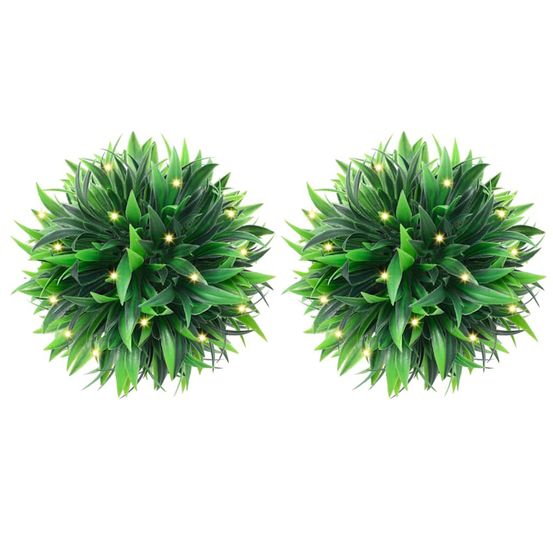 Boules de buis artificielles avec lumières led 2 pcs vert 20 cm