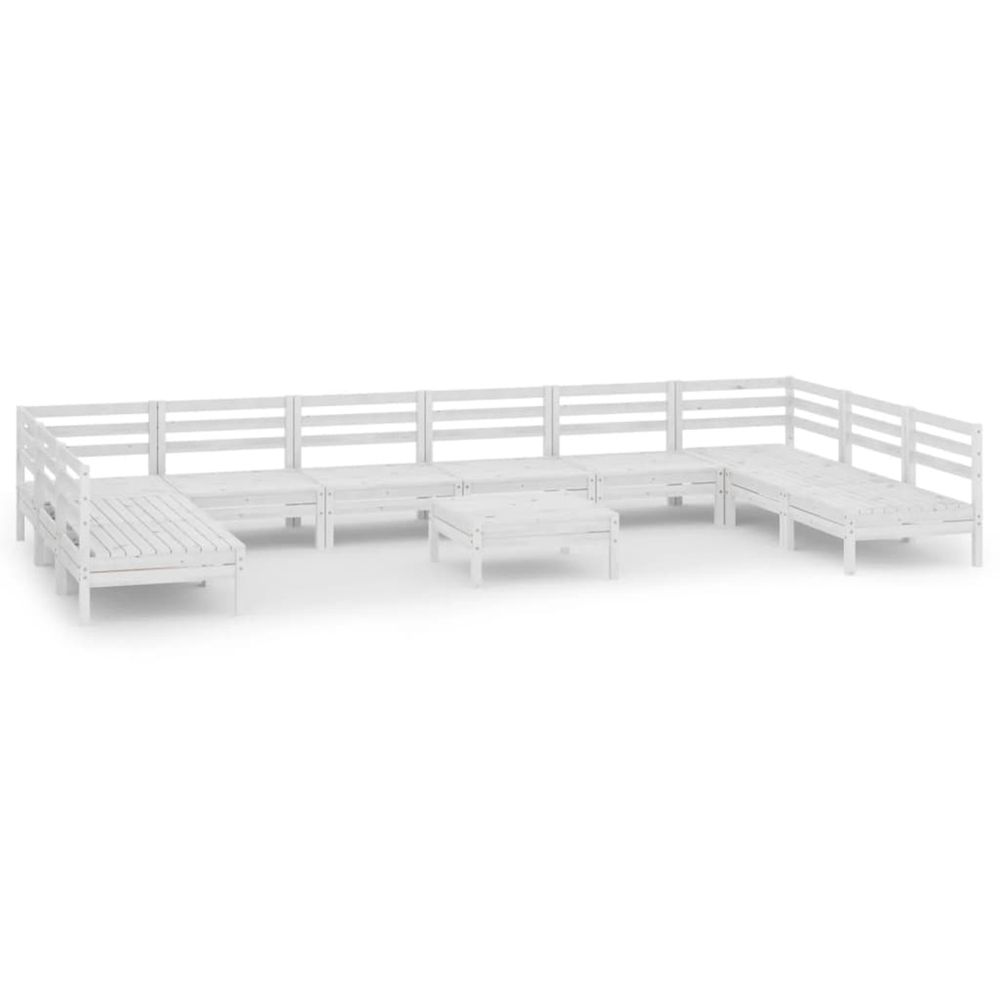 Salon de jardin 11 pcs blanc bois de pin massif