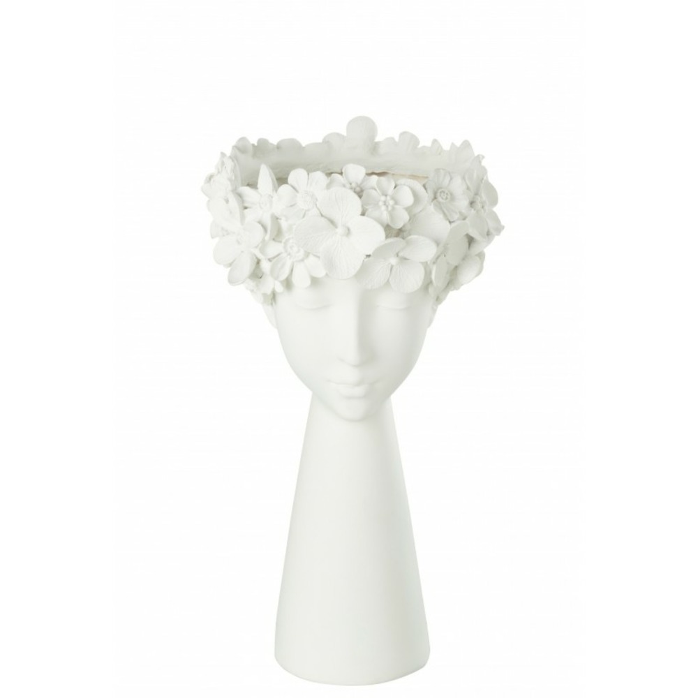 Cache-pot en forme de tête en plastique blanc 23x23x40 cm