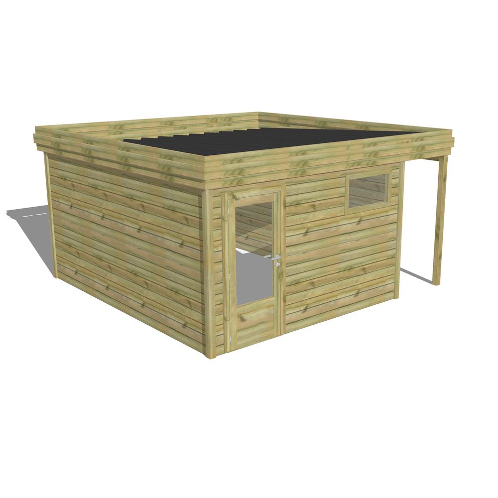 Abri de jardin bois pin traité autoclave 27mm - 4,44x4,34m / 19m2 - bac acier - abri français