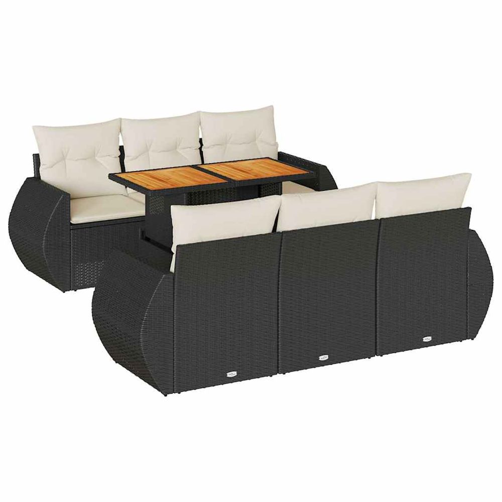 Salon de jardin 7 pcs avec coussins noir résine tressée