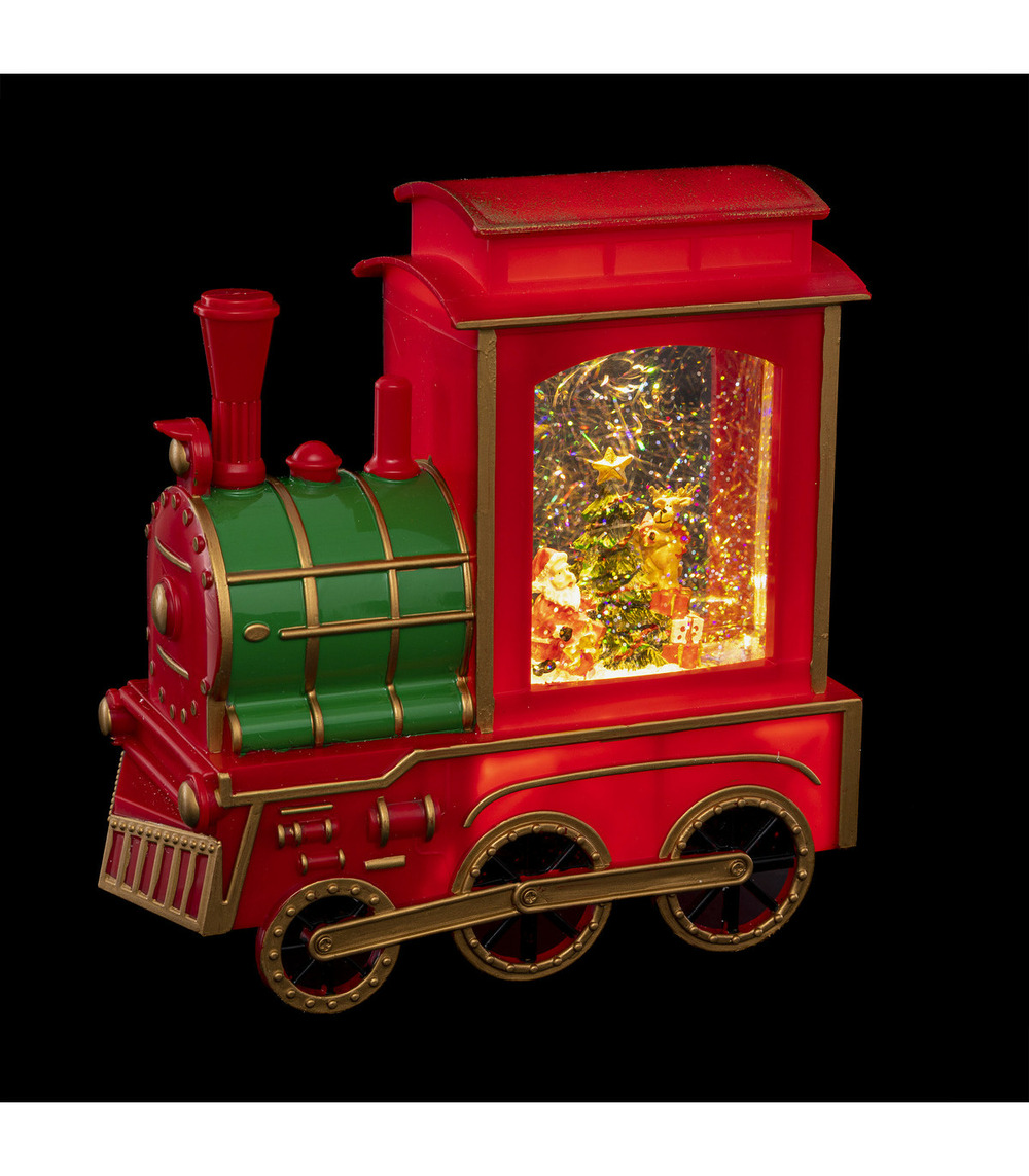 Déco lumineuse train de noël en métal et eau 2 led blanc chaud