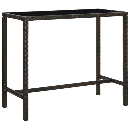 Table de bar de jardin marron 130x60x110cm résine tressée verre