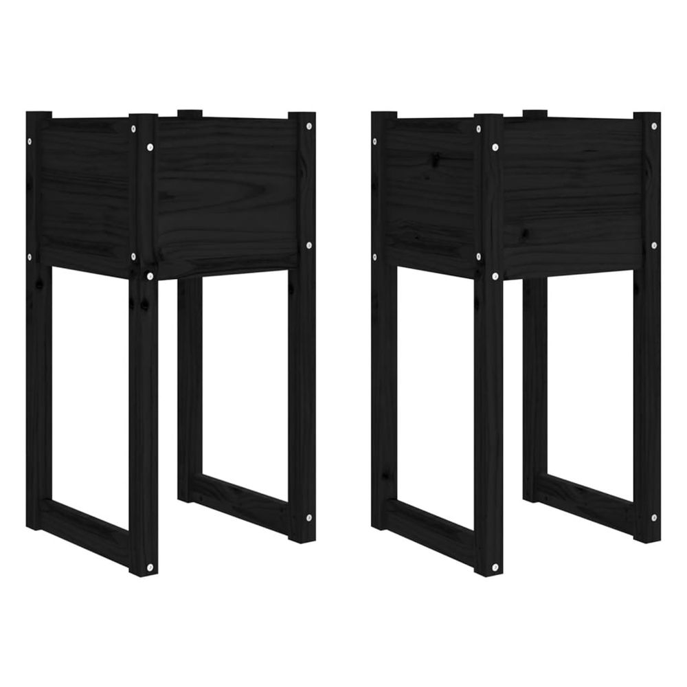 Jardinière d'extérieurs 2 pcs noir 40x40x81 cm bois massif de pin