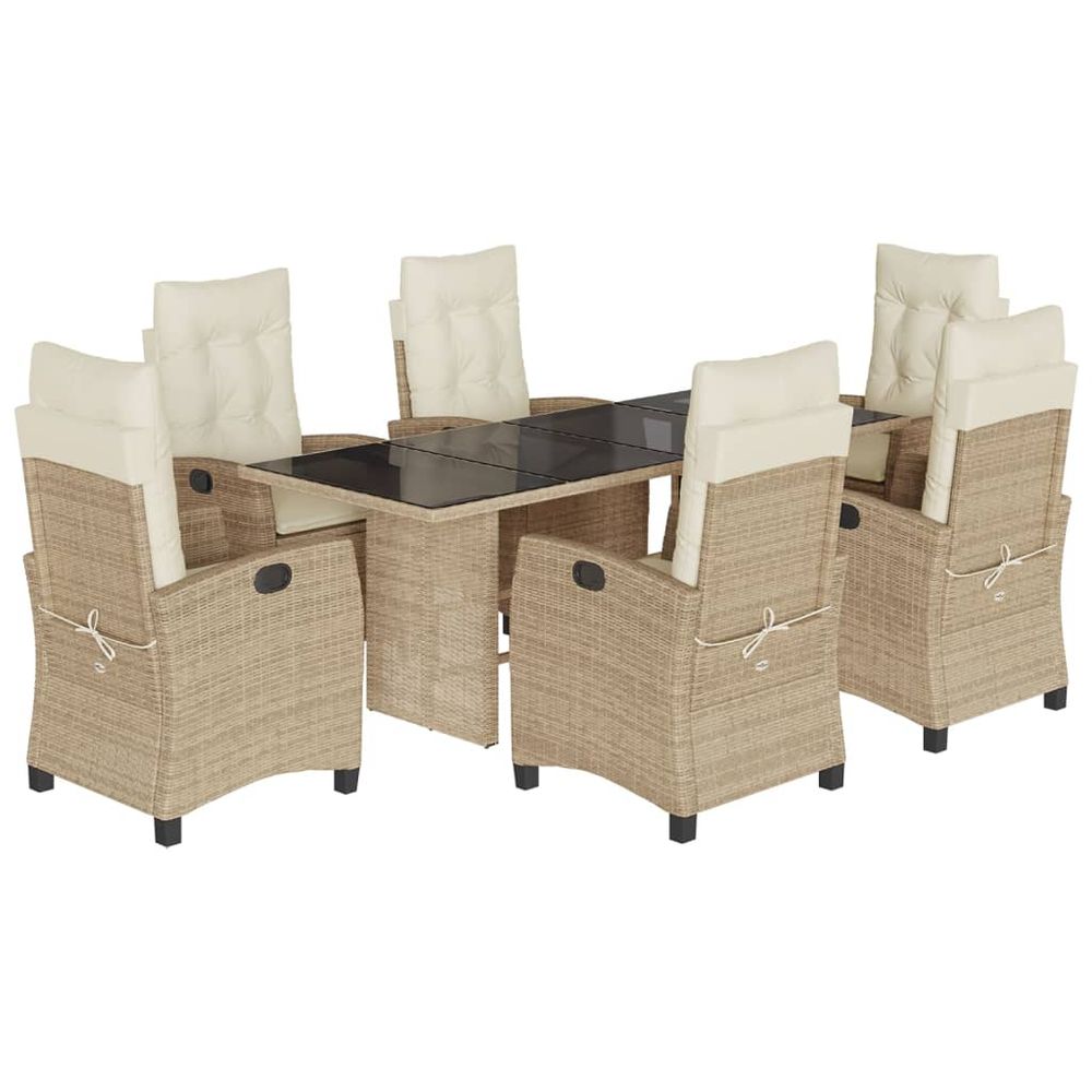 Ensemble à manger de jardin et coussins 7 pcs beige poly rotin