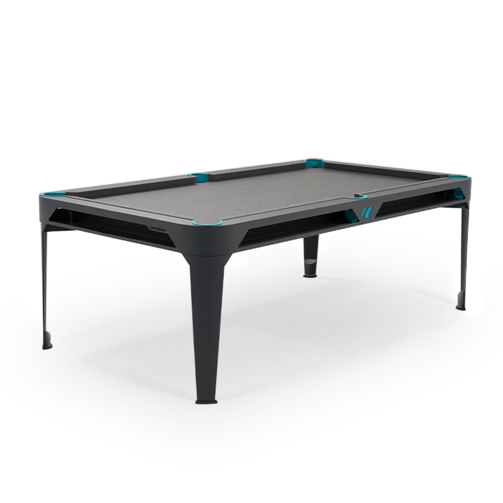 Billard d'extérieur convertible hyphen outdoor noir / tapis gris clair / réceptacles : bleu d'eau
