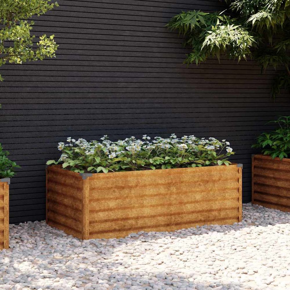 Jardinière surélevée rectangulaire en acier corten véritable patine rouille décorative et durable brun 100x50x36cm
