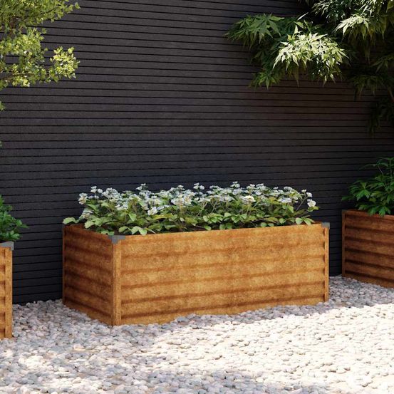 Jardinière surélevée rectangulaire en acier corten véritable patine rouille décorative et durable brun 100x50x36cm