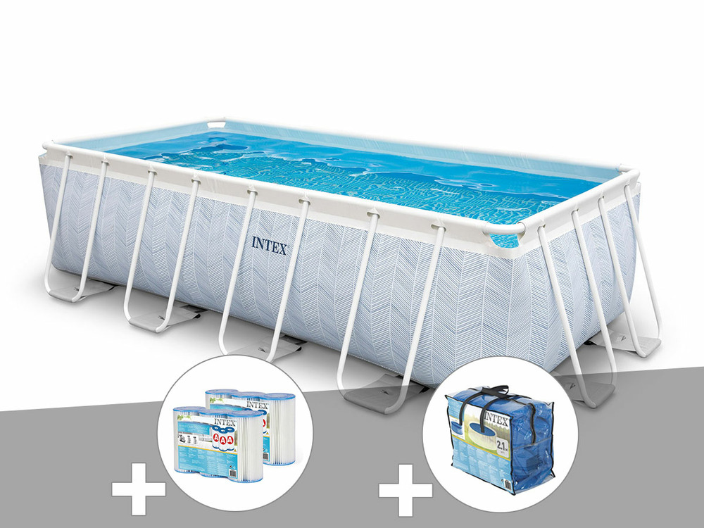 Kit piscine tubulaire chevron rectangulaire 4,00 x 2,00 x 1,00 m + 6 cartouches