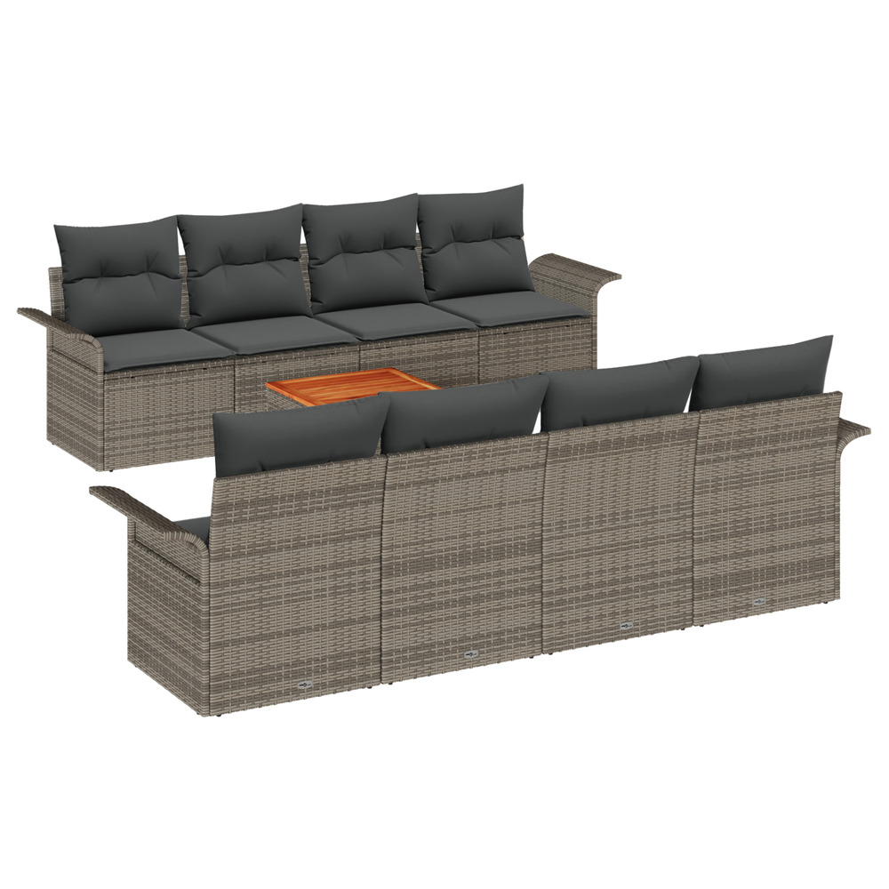 Ensemble de canapé de jardin 9 pièces avec coussins gris poly rattan acacia