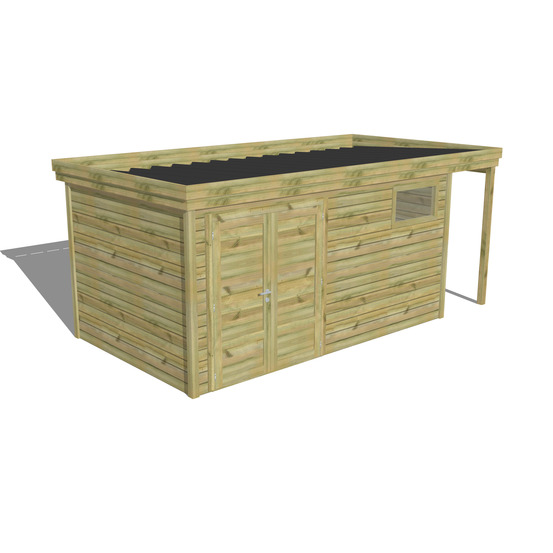 Abri de jardin bois pin traité autoclave 27mm - 5,34x2,64m / 14m2 - bac acier - abri français
