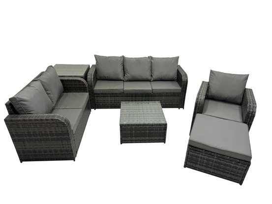 Meubles de jardin en rotin 6 pièces avec table basse carrée chaise inclinable canapé d'amour grand tabouret table d'appoint