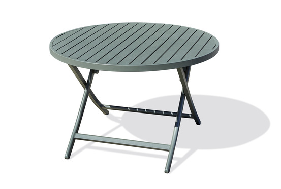 Table de jardin marius ronde pliante en aluminium vert kaki
