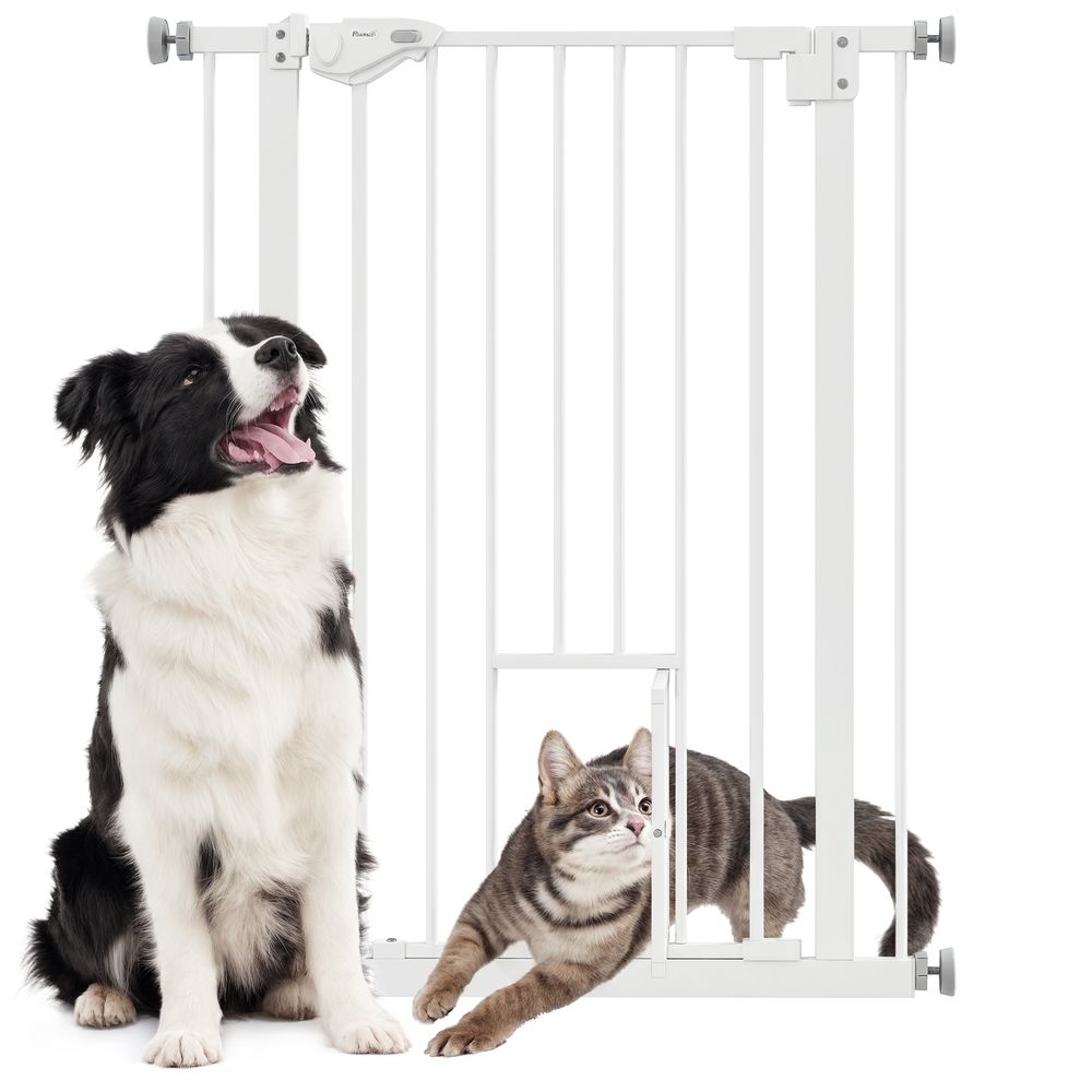 Barrière haute pour chien acier intérieur avec chatière 74-80x91cm blanc - comfortxl pet living