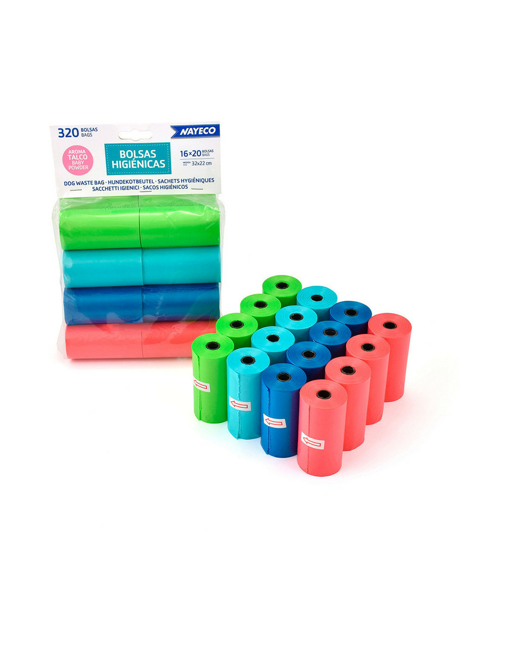 Sacs hygiéniques à l'arme talc 16 rouleaux de 20 sacs