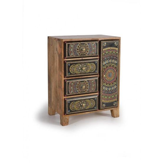 Table de chevet 4 tiroirs bois marron - décoration d'autrefois