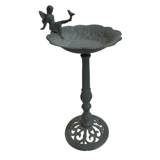 Bain d’oiseaux sur pied - «fée» en fonte grise ø.29.5 x ht.50 cm