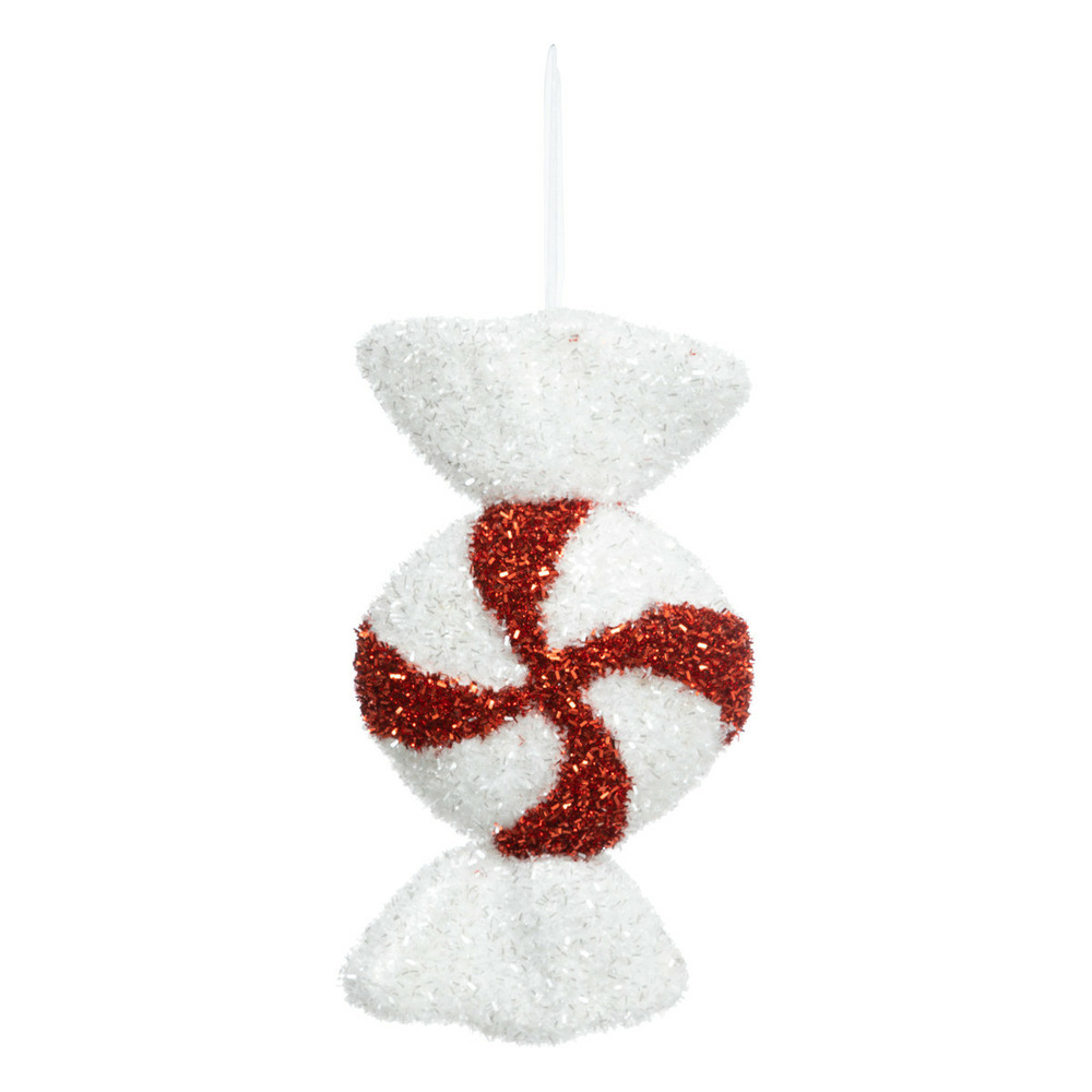 Suspension de noël bonbon rond blanc et rouge h 28 cm