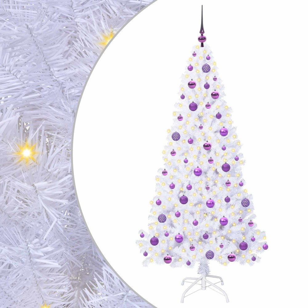 Sapin de noël artificiel avec 300 led blanc 180 cm pvc et acier