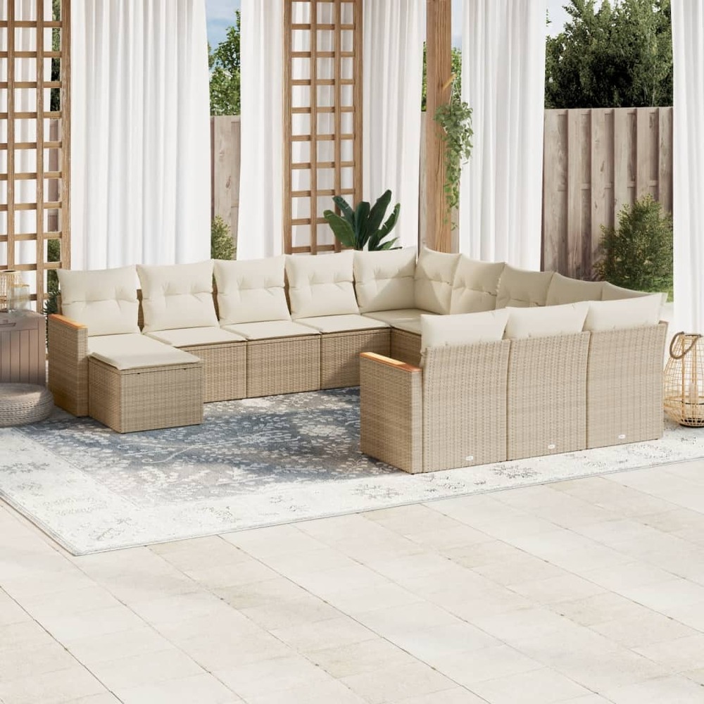 Salon de jardin avec coussins 12 pcs beige résine tressée