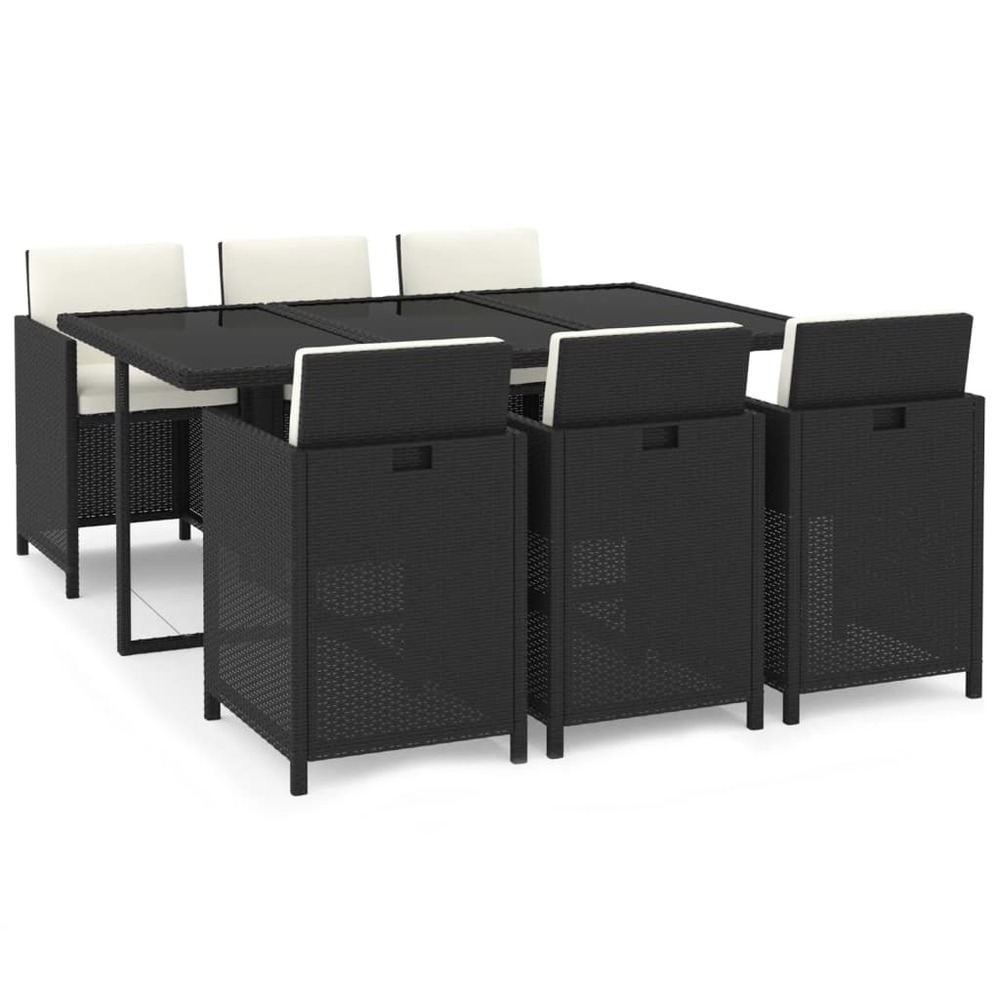 Mobilier à dîner de jardin et coussins 7pcs résine tressée noir
