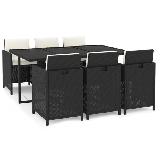 Mobilier à dîner de jardin et coussins 7pcs résine tressée noir