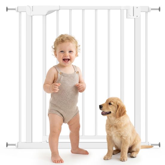 Barrière escalier bébé acier 76-81 x 76 cm blanche sans perçage fermeture auto