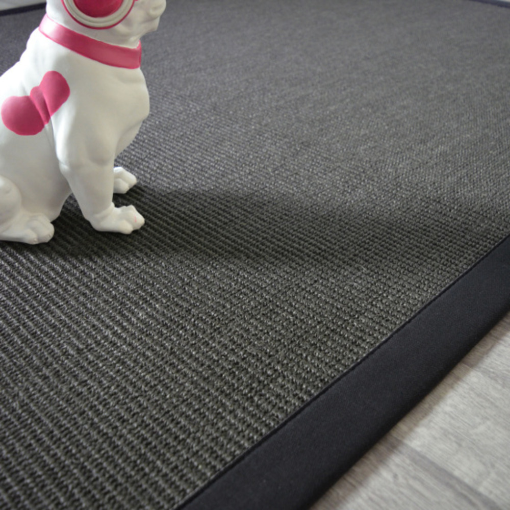 Tapis sisal yucatan anthracite - ganse coton noire - 80 x 150 cm