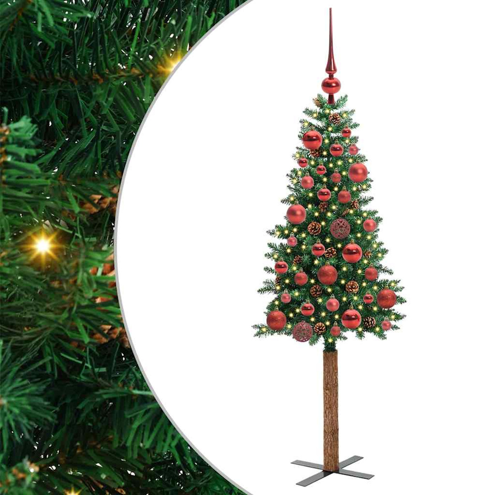 Sapin de noël mince vert 150 cm pvc et bois de pin massif