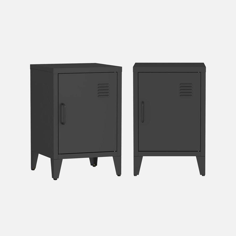 Lot de 2 tables de chevet industrielle métal, 1 porte