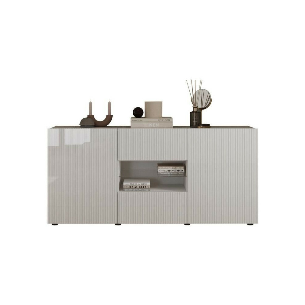 Buffet - riccione - blanc laqué brillant - 2 portes - 2 tiroirs - 181 x 42 x 84 cm