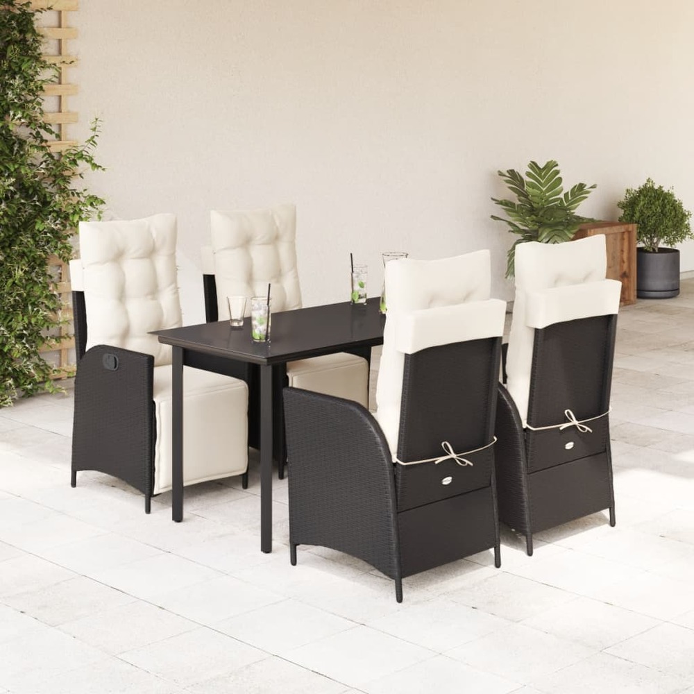 Ensemble à manger de jardin coussins 5pcs noir résine tressée