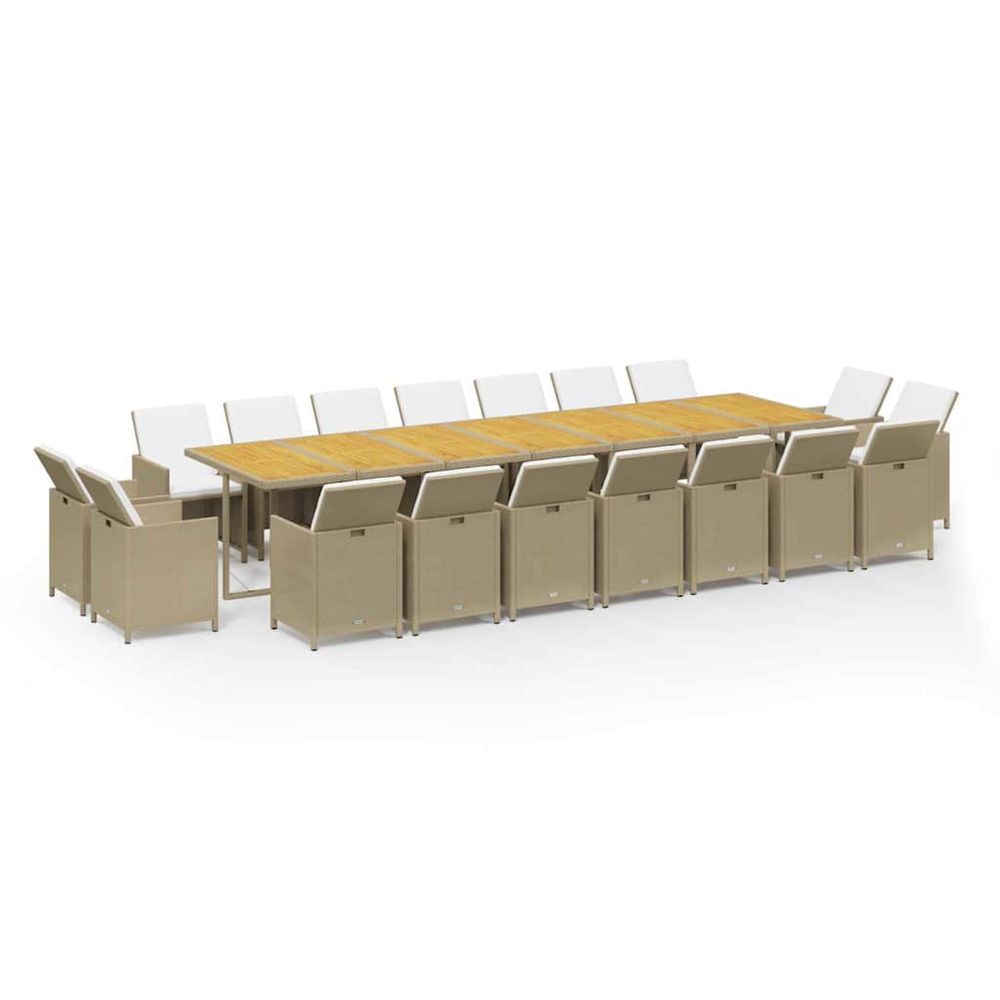 Ensemble à manger de jardin coussins 19pcs beige résine tressée