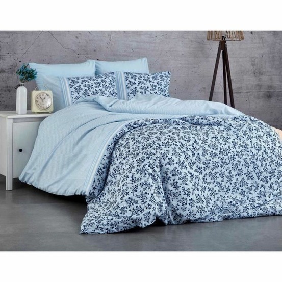 Parure de lit - housse de couette 220 x 240 + 2 taies d'oreiller 60 x 60 coton renforcé - bleu