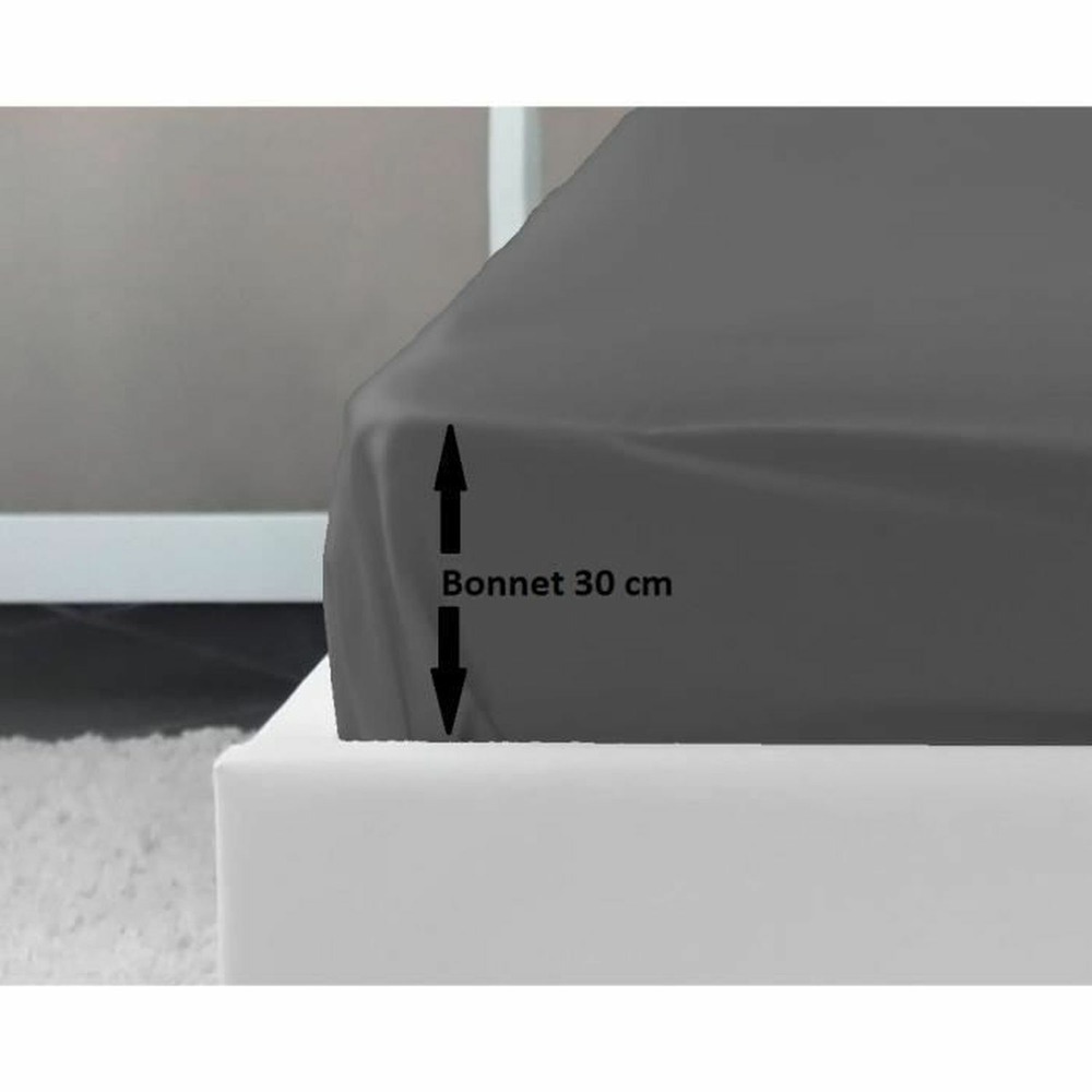 Drap housse 100% coton 160 x 200 x 30 cm gris foncé