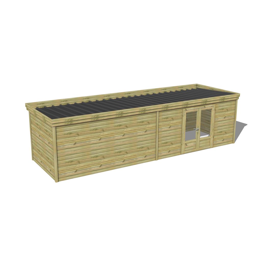 Abri de jardin bois pin traité autoclave 27mm - 8,595x2,64m / 23m2 - bac acier - abri français