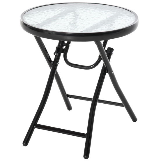Table de jardin, table d'appoint, table bistro avec plateau en verre, ronde, pliable, en métal, ø45, noire