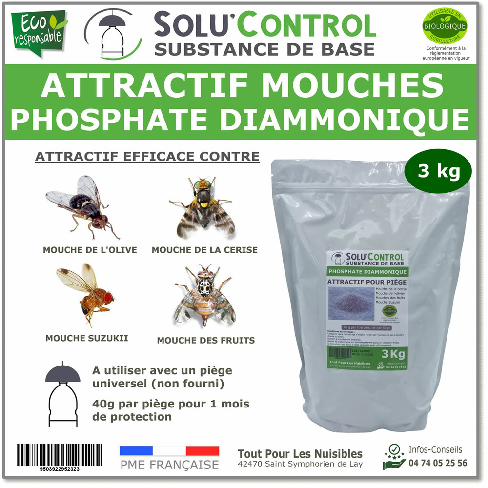 Phosphate diammonique, appât naturel contre les mouches des fruits, solu'control - sac de 3 kg