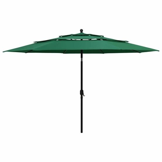 Parasol mobilier de jardin à 3 niveau x avec mât en aluminium 3,5 m vert
