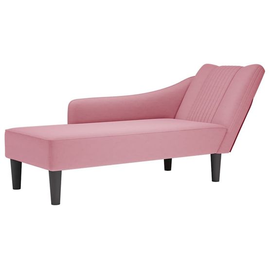 Fauteuil long avec accoudoir droit rose velours