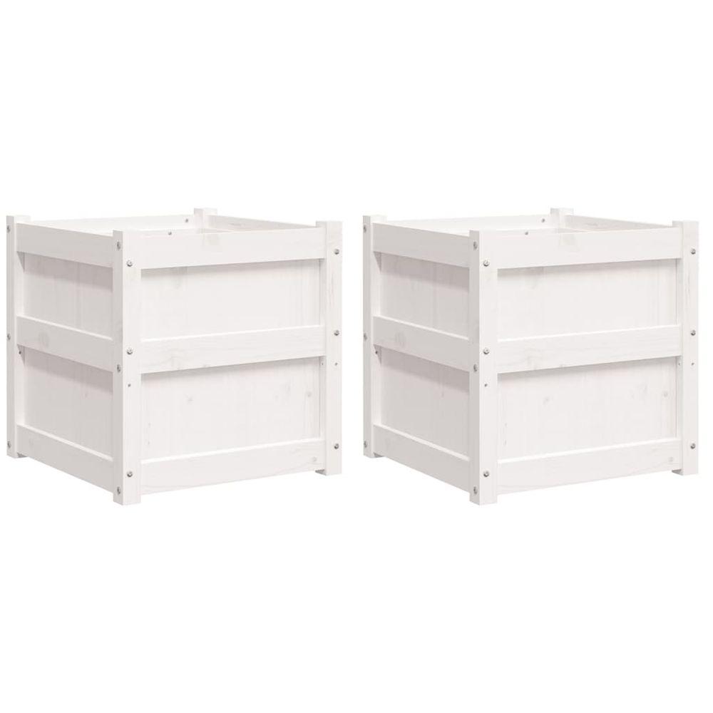 Jardinières 2 pcs blanc bois de pin massif