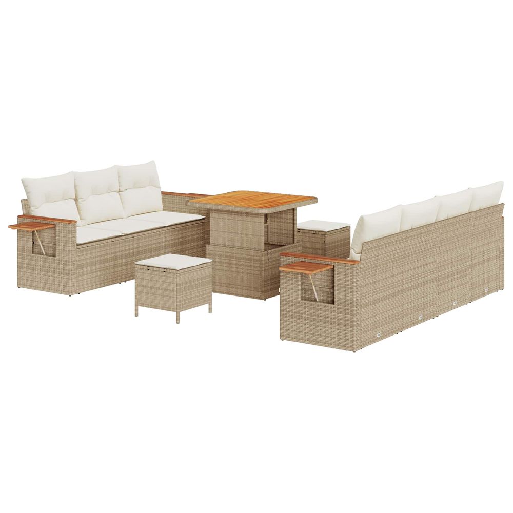 Ensemble de canapé de jardin 10 pc beige polyrotin