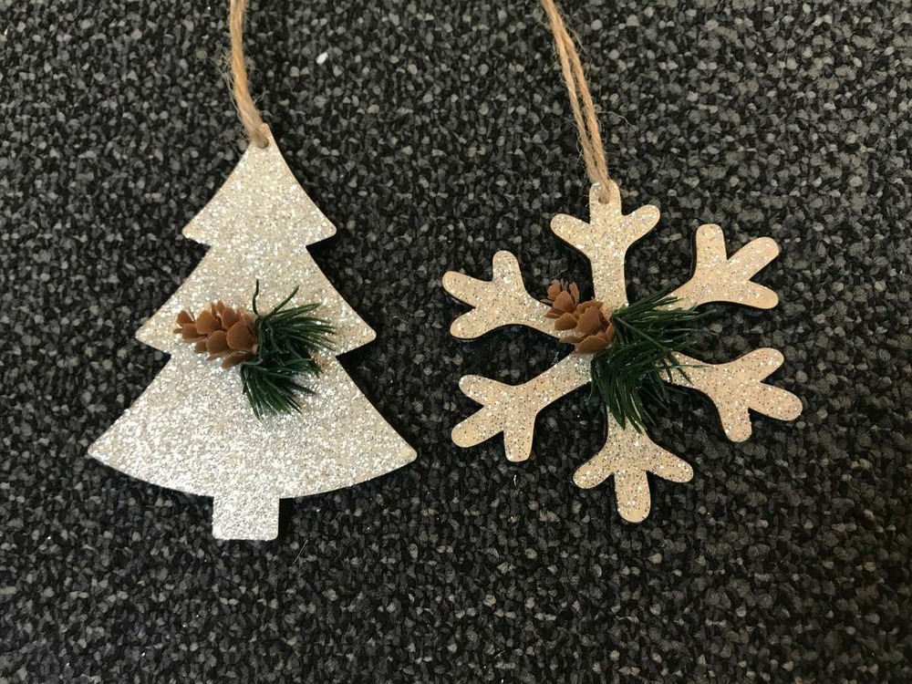 Sujet de noël bois flocon pailleté or