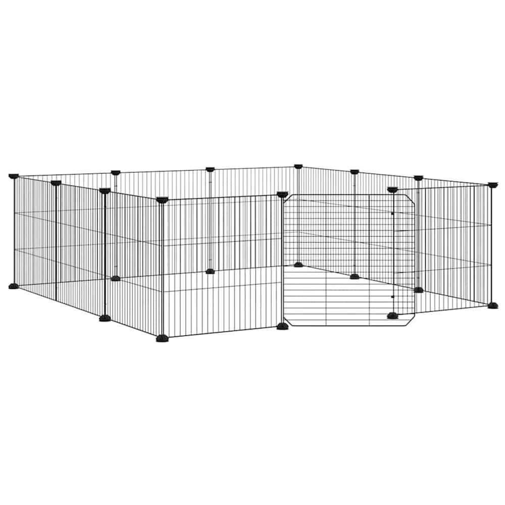 Cage pour animaux de compagnie à 12 panneaux avec porte, noire, 105 x 105 x 35 cm, acier