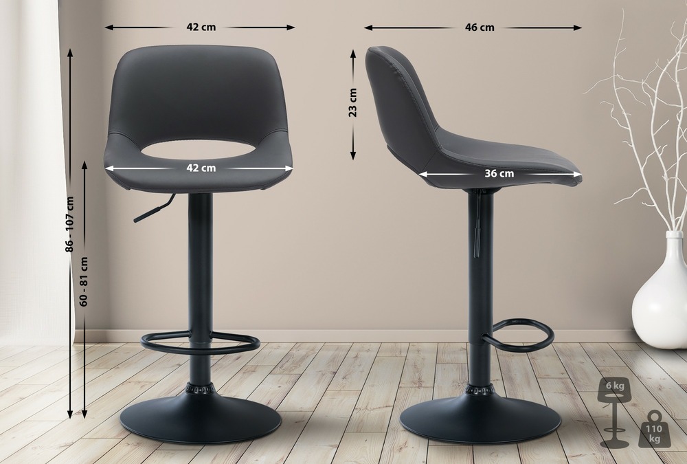 Lot de 2 tabourets de bar camden simili cuir noir