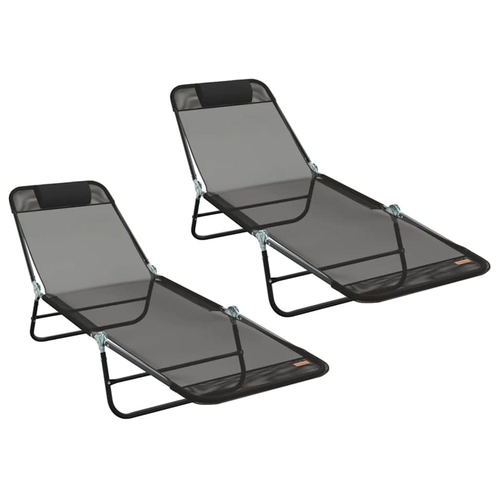 Chaise longue pliante 2 pc textilène noir bain de soleil