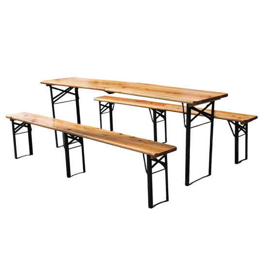 Ensemble de jardin pliant 3 pièces, 220 cm, 1 table + 2 bancs, pin massif, résistant aux intempéries, jusqu'à 200 kg
